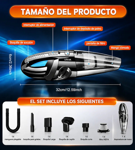 Aspiradora De Mano Inalámbrica 120w Para Auto Hogar Recargab Negro