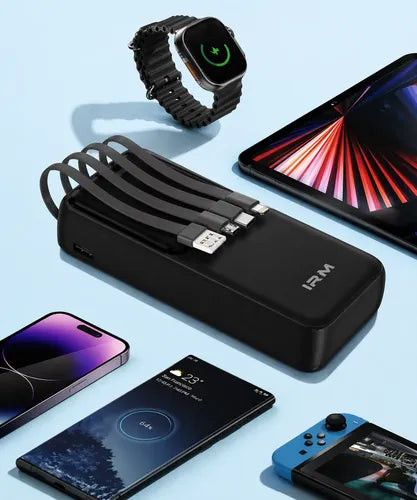 Powerbank 20000mah Cables Integrados Carga Rápida Universal Negro