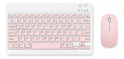 Kit Teclado Y Mouse Bluetooth Para Pc Tablet Y Celular Blanco/rosa Rosa Claro