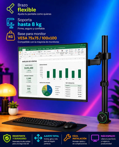 Soporte Monitor Articulado 14 A 32 Pulgadas Vesa 8kg 360° Negro