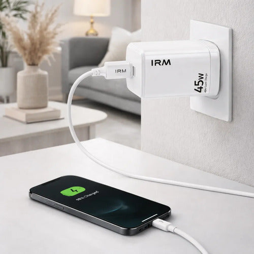 Cargador 45w Gan Carga Rápida Para iPhone 8 Xr 11 12 13 14 Blanco