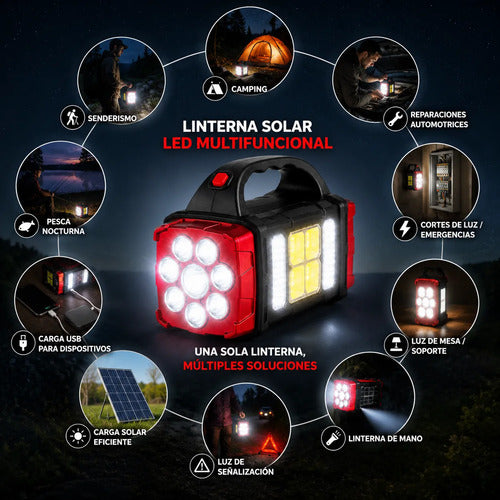 Linterna Solar Led Multifunción Recargable Usb + Powerbank Blanca/ Amarilla Negro/rojo