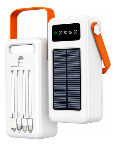 Power Bank Solar 40000mah Con Linterna Led Cables Integrados Blanco