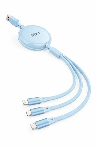 Cable De Carga Rápida Irm 3 En 1 De 100w, Retráctil Y Con Conectores Para iPhone, Micro Usb Y Tipo C Azul Claro