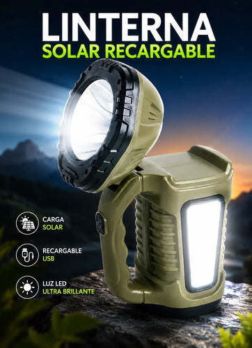 Linterna Led Cob Solar Recargable Usb 1200mah Ajustable 90° Luz Led Blanco Verde