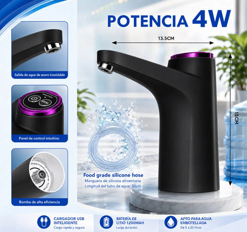 Dispensador De Agua Eléctrico Usb Recargable 8 A 20 L Negro