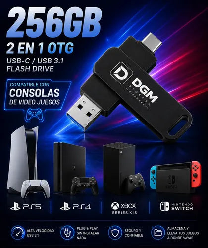 Pendrive Flash Drive Otg 256gb Usb 3.1 Usb C Alta Velocidad Negro Otg Dual Usb-c Usb-a