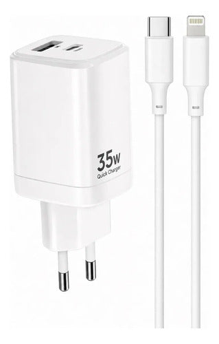 Cargador Para iPhone 35w 8 X Xr 11 12 13 14 Pro Max Color Blanco Con Cable Alta Velocidad Carga Rápida Milk White