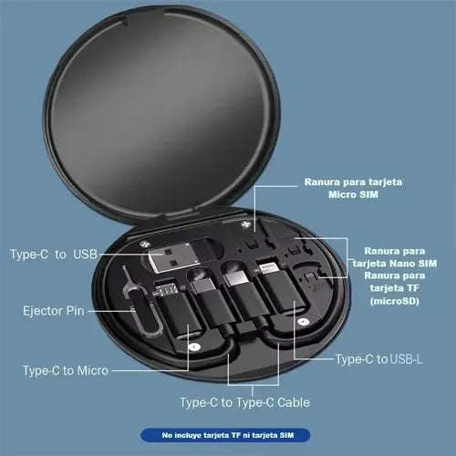 Kit De Cables 60w Carga Rápida Multifuncional Estuche Viaje Negro