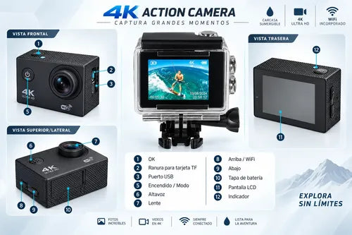 Cámara Deportiva Acción 4k Wifi 16mp 170° Sumergible 30m