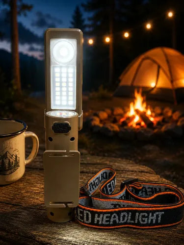 Linterna Frontal Led Recargable Usb-c Giro 180° Multifunción Blanca/ Amarilla Marrón Claro