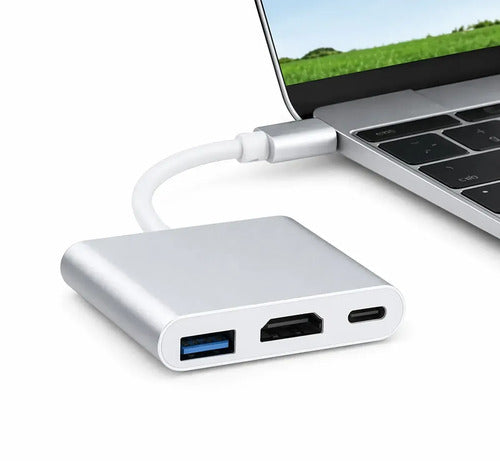 Adaptador Usb C A Hdmi 4k Y Usb 3.0 Para Carga Rápida De Notebook Y Tablet Plateado