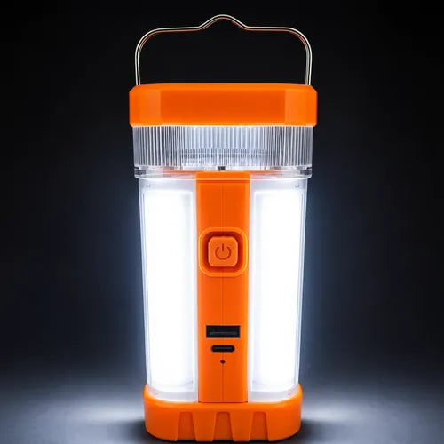 Lámpara Solar Led Camping Linterna Recargable Multifunción Naranja