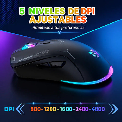 Mouse Gamer Inalámbrico Onikuma Rgb 2.4 Ghz 4800 Dpi Negro