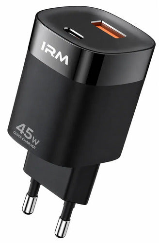 Cargador Rápido Irm De Pared Con 2 Puertos Usb (c Y A) Para iPhone Y Samsung Negro