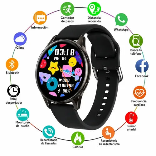 Smartwatch Diegmark Active 2 Con Llamadas Y Pantalla Hd Para iPhone Y Android Marrón Metalizado Hebilla Negro