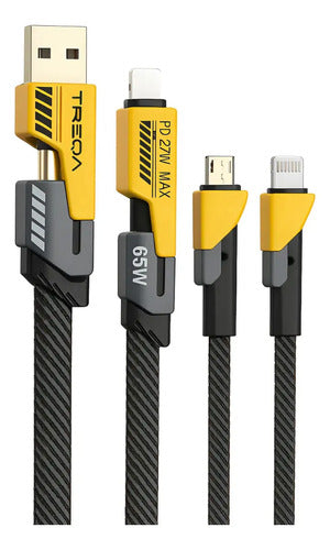 Cable Treqa 65w 4 En 1 Usb-a/c/l Para iPhone 14 Y Android Negro