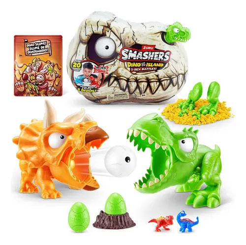 Playset Smashers Zuru Dino Island T- Rex Battles +20 Sorpresas Cabeza De Dinosaurio Rojo Verde