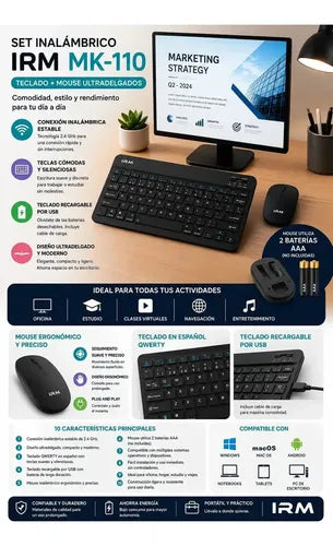 Mini Teclado Y Mouse Irm Inalámbrico Qwerty Español Mk-110
