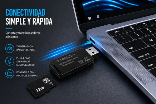 Lector De Memorias Micro Sd Tf Compatible Con Pc Laptop Negro