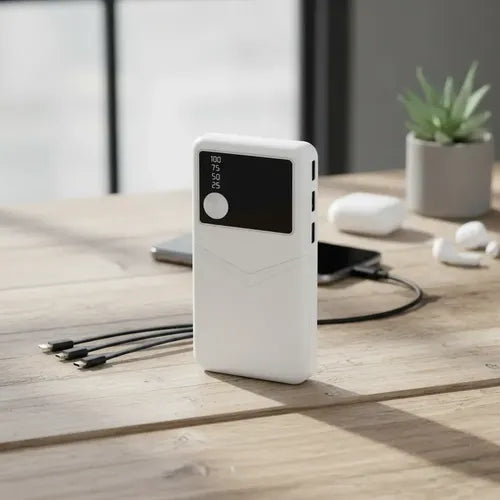 Power Bank Con Carga Rápida Y 3 Puertos Usb Para iPhone, Samsung Y Más - Blanco