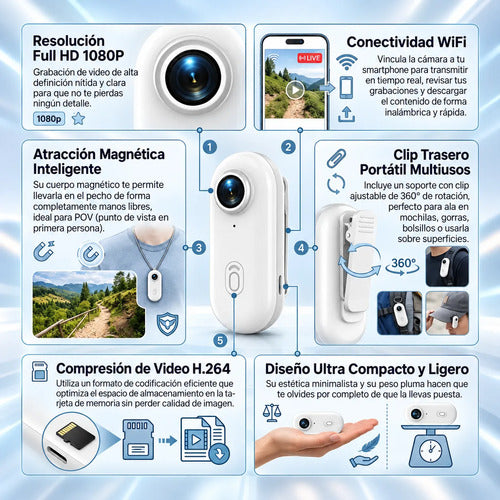 Kit Mini Cámara Acción Wifi 1080p Sumergible + Microsd 32gb Blanco