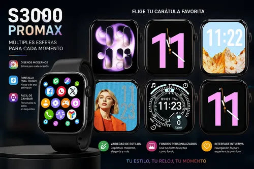 Kit Smartwatch Bluetooth 7 Correas + Audífonos Inalámbricos Negro Sport 7 Colores Intercambiables