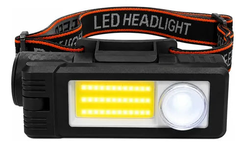 Linterna Frontal Led Recargable Ajustable 180° Multifunción Blanca/ Amarilla Negro