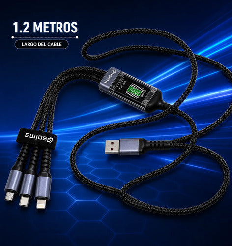 Cable Multicarga 3 En 1 100w Usb L Tipo C Micro Usb 1.2 M Negro