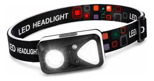 Linterna Frontal Led Recargable Luz Roja Y Sensor Movimiento