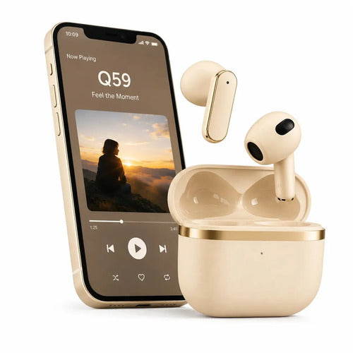 Audífonos Inalámbricos Diegmark Q.59 Con Reducción De Ruido Y Estuche De Carga Beige