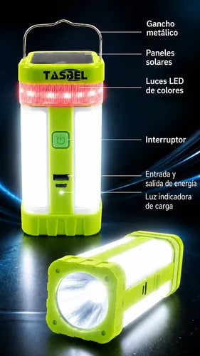 Lámpara Solar Led Camping Linterna Recargable Multifunción Verde