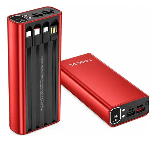 Powerbank 20000mah Carga Rápida Luz Led Cables Integrados