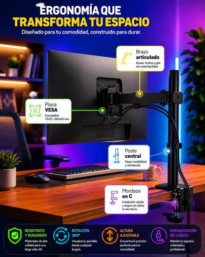 Soporte Monitor Articulado 14 A 32 Pulgadas Vesa 8kg 360° Negro