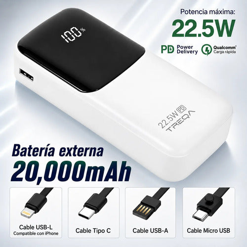 Batería Externa Powerbank 20000mah Carga Rápida Pd 3.0 22.5w