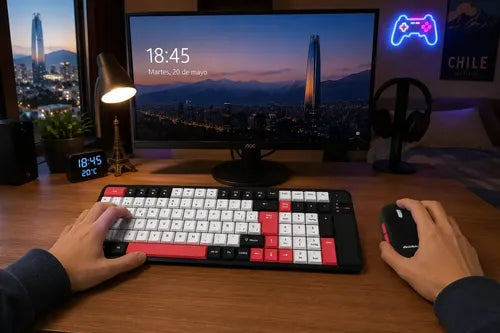 Kit Teclado Y Mouse Gamer Inalámbrico Para Pc, Celular Y Tablet Rojo Negro