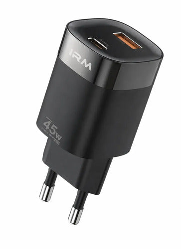 Cargador Rápido Irm De Pared Con 2 Puertos Usb (c Y A) Para iPhone Y Samsung Negro