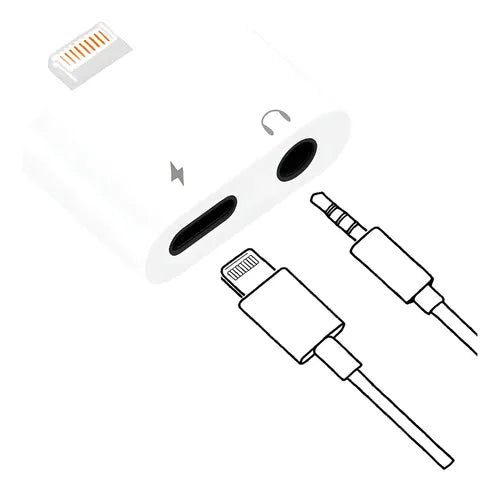 Adaptador Splitter Compatible Con iPhone Dual Carga Y Audio Blanco