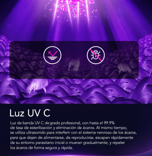Aspiradora Potente Anti-ácaros Para Colchón Sofà Con Luz Uv Gris