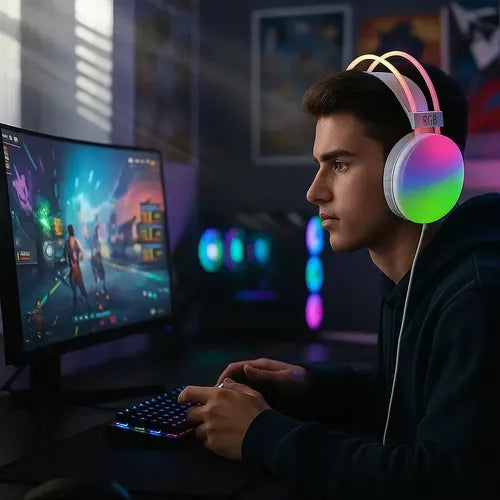 Diegmark Kit Gamer Sp-928/pg580 Con Barra De Sonido 10w Y Auriculares 40mm Rgb, Bluetooth 5.3 Y Anc Negro/blanco