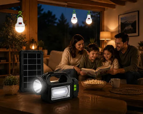 Sistema De Emergencia Iluminación Solar Portátil Recargable Negro
