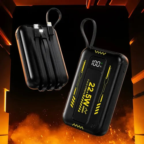 Power Bank Portátil De 10000mah Con Carga Rápida 3 Puertos 4 Cables Integrados Para iPhone Y Android Negro/blanco