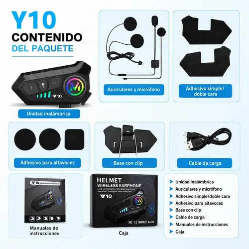 Intercomunicador Diegmark Y10 2x Bluetooth 6.0 Para Cascos De Moto Con Reducción De Ruido Y Resistencia Ipx6
