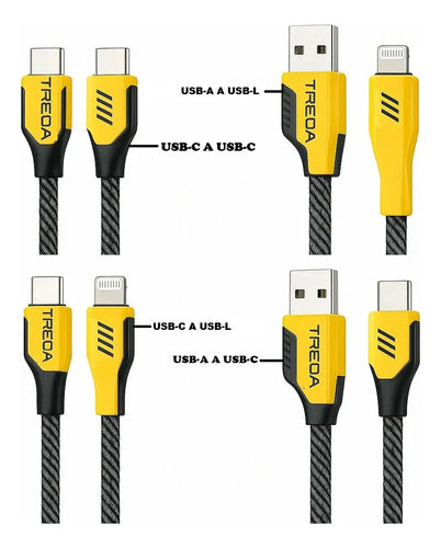 Cable Treqa 65w 4 En 1 Usb-a/c/l Para iPhone 14 Y Android Negro