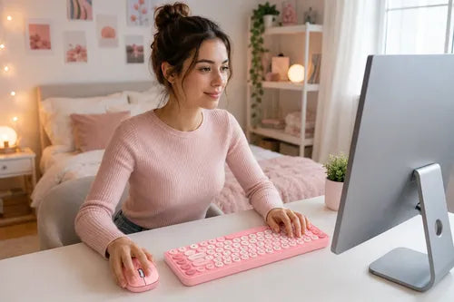 Kit Teclado Y Mouse Inalámbricos Teclas Redondas Silencioso