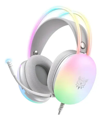 Auriculares Gamer Vincha Para Pc Onikuma X25 Con Micrófono Color Blanco Luz Arcoíris