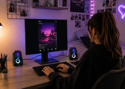 Parlantes Multimedia Para Pc Y Notebook Led Rgb Jack 3.5mm Negro
