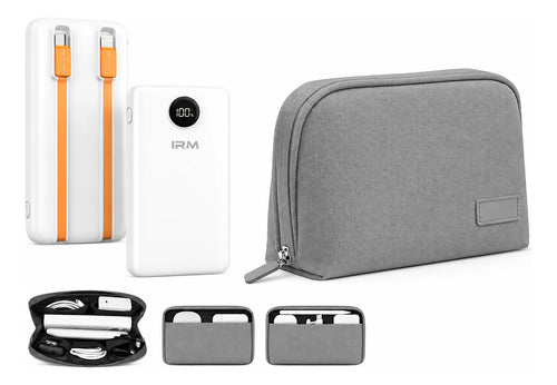 Kit Powerbank 10000mah Carga Rápida + Bolso Organizador Blanco/gris