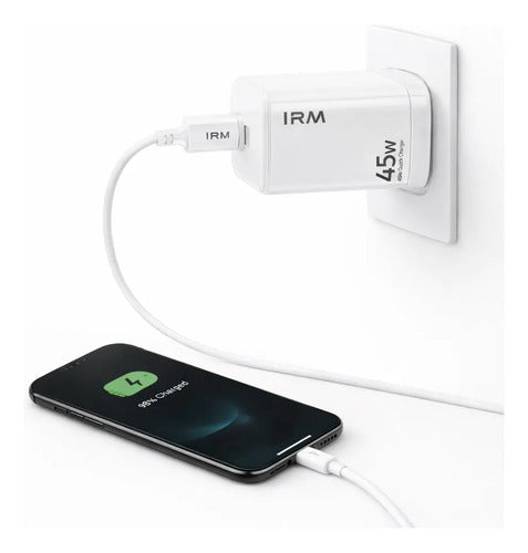 Cargador 45w Gan Carga Rápida Para iPhone 8 Xr 11 12 13 14 Blanco