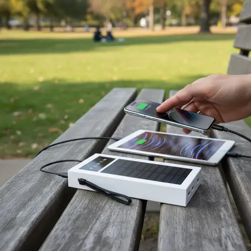 Powerbank Solar Portátil 30000mah Doble Usb Luz Led Blanco